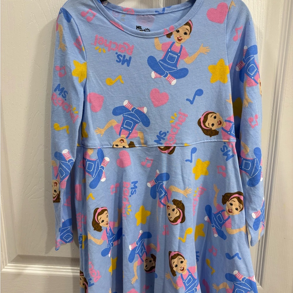 Ms. Rachel Toddler Girls Print Dress with Long Sleeves Size 5T Casual